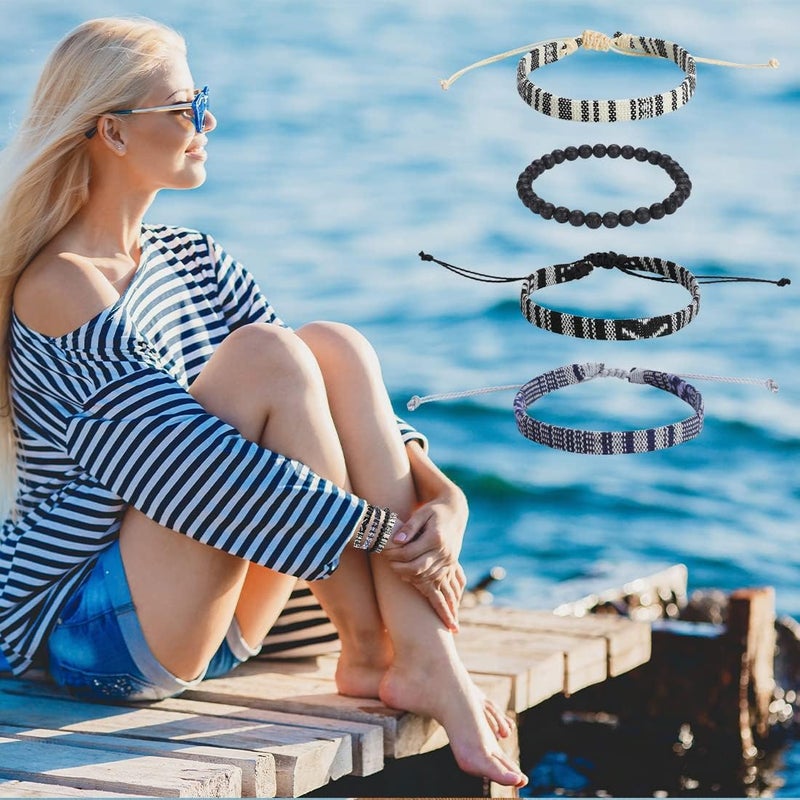 Mannikesi Beach Bracelet Set for Men and Women, Surfer Men Bracelet, Braided Boho Summer Bracelets Adjustable Men's Bracelet Handmade Women Bracelet String Rope Ankle Bracelets Birthday Gift - Image 2